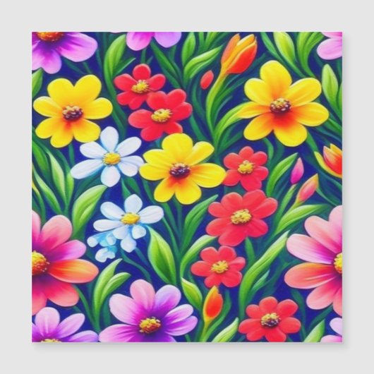 カラフルな花柄 マグネット招待状 (正面)