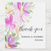 カラフルな花模様の水彩手描きモノグラム ワインラベル (シングルラベル)