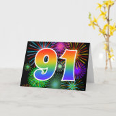 カラフルな花火 + 虹のパターン "91" イベント # カード (黄色い花)