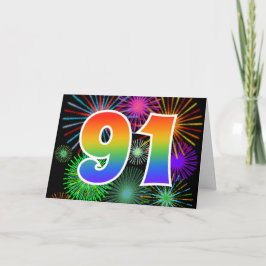 カラフルな花火 + 虹のパターン "91" イベント # カード