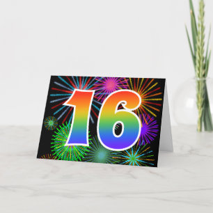 カラフルな花火 + 虹パターン"16"イベント# カード