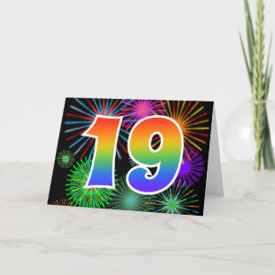 カラフルな花火 + 虹パターン"19"イベント# カード