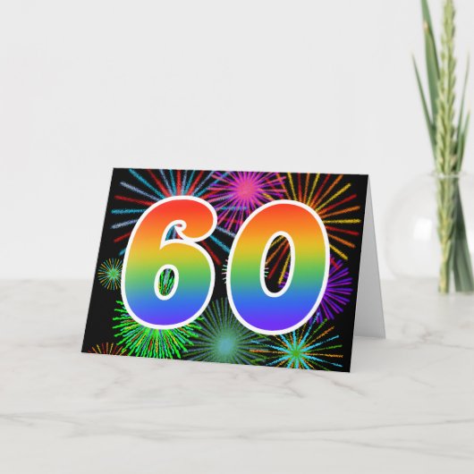 カラフルな花火 + 虹パターン"60"イベント# カード (正面)