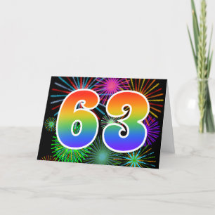 カラフルな花火 + 虹パターン"63"イベント# カード
