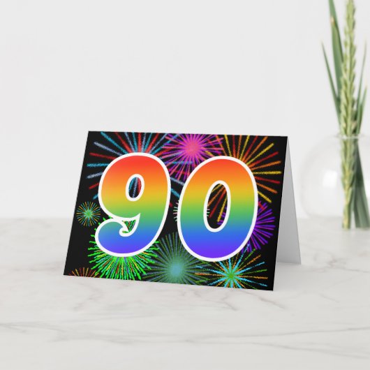 カラフルな花火 + 虹パターン"90"イベント# カード (正面)