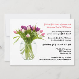 カラフルな花瓶のチューリップ - 結婚発表 招待状