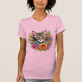 カラフルな花輪の中の子猫 Tシャツ (正面)