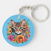 カラフルな花輪の中の猫 キーホルダー (裏面)