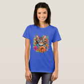 カラフルな花輪の子猫 Tシャツ (正面フル)