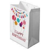 カラフルな花輪の誕生日のギフトバッグ ミディアムペーパーバッグ (裏面アングル)