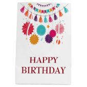 カラフルな花輪の誕生日のギフトバッグ ミディアムペーパーバッグ (裏面)