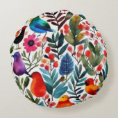 カラフルな花鳥 ラウンドクッション (裏面)