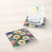 カラフルな花 エレガントな水彩画 ガラスコースター (アングル)