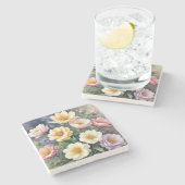 カラフルな花 エレガントな水彩画 ストーンコースター (横)