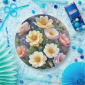 カラフルな花 エレガントな水彩画 ペーパープレート (パーティー)