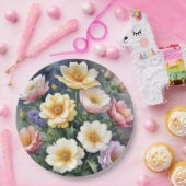 カラフルな花 エレガントな水彩画 ペーパープレート (パーティー)