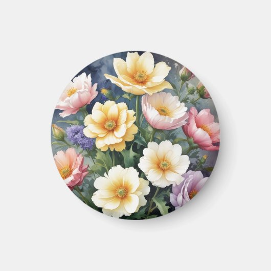 カラフルな花 エレガントな水彩画 マグネット (正面)