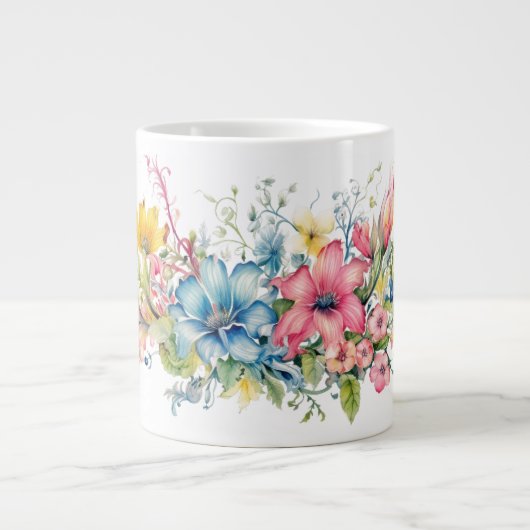 カラフルな花 ジャンボコーヒーマグカップ (正面)