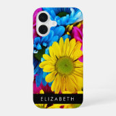 カラフルな花、デイジー、ボホ、あなたの名前 iPhone 16ケース (裏面)