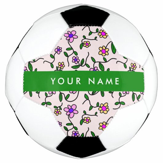 カラフルな花、ピンクの背景、緑 サッカーボール (正面)