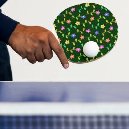 カラフルな花、フラワーパターン、グリーン、ボホ 卓球ラケット