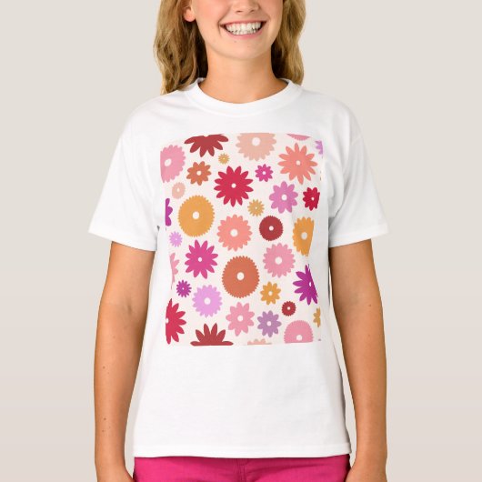 カラフルな花 大きな模様 Tシャツ (正面)