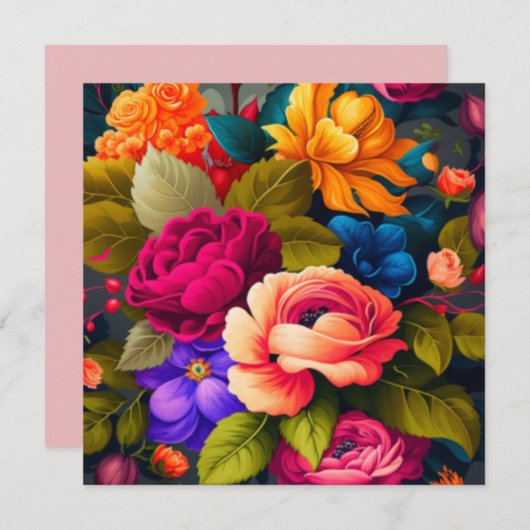 カラフルな花 招待状 (正面/裏面)