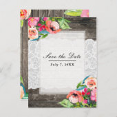 カラフルな花 現代の花 モダン ウッドレース セーブザデート 案内ポストカード (正面/裏面)