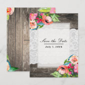 カラフルな花 現代の花 モダン ウッドレース セーブデート 案内ポストカード (正面/裏面)