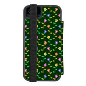 カラフルな花、緑の背景、黒 INCIPIO iPhoneウォレットケース (フォリオ裏面)