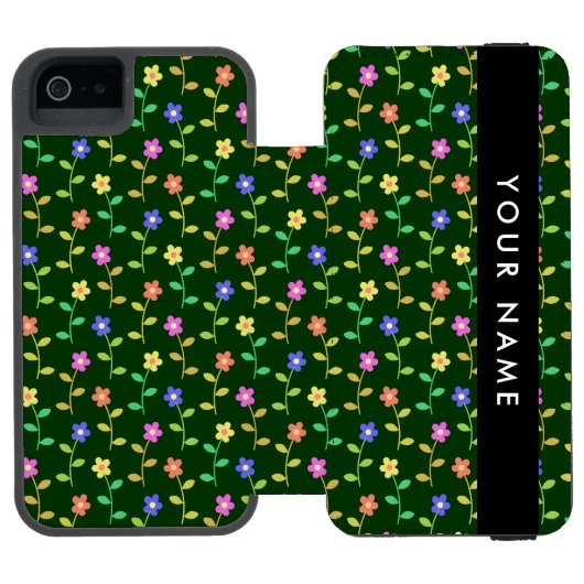 カラフルな花、緑の背景、黒 INCIPIO iPhoneウォレットケース (フォリオ Open)