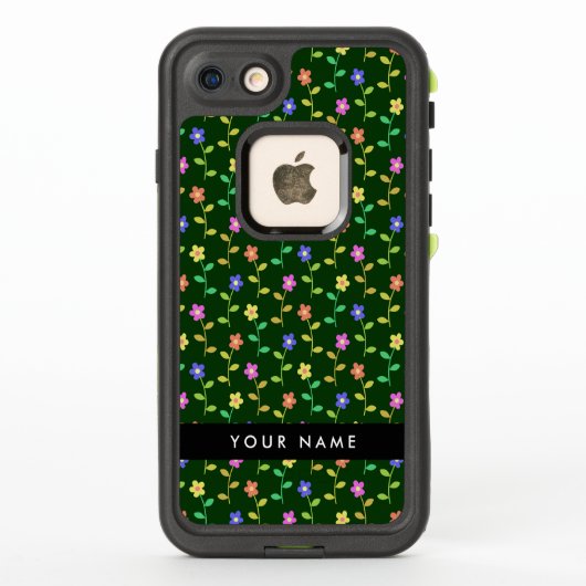 カラフルな花、緑の背景、黒 LifeProof iPhoneケース (裏面)
