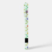 カラフルな花、薄緑の背景、黒 iPhoneケース (左側面)