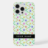 カラフルな花、薄緑の背景、黒 iPhoneケース (裏面)