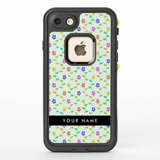 カラフルな花、薄緑の背景、黒 LifeProof iPhoneケース (裏面)