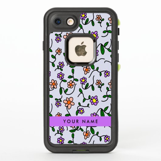 カラフルな花、青い背景、紫 LifeProof iPhoneケース (裏面)