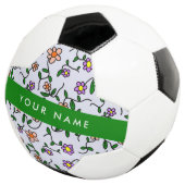 カラフルな花、青い背景、緑 サッカーボール (3/4)