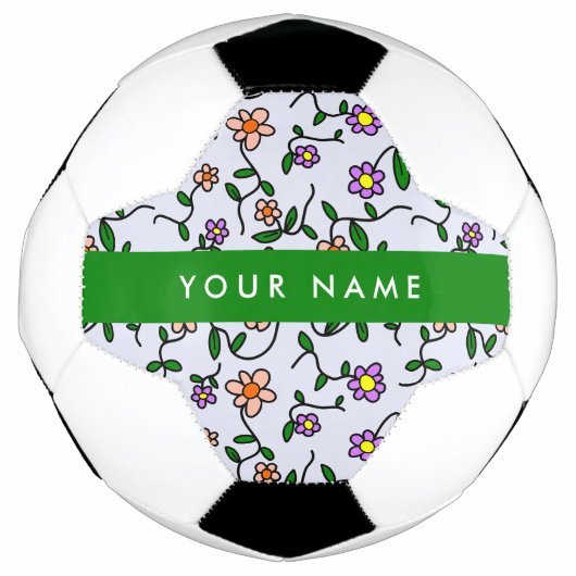 カラフルな花、青い背景、緑 サッカーボール (正面)