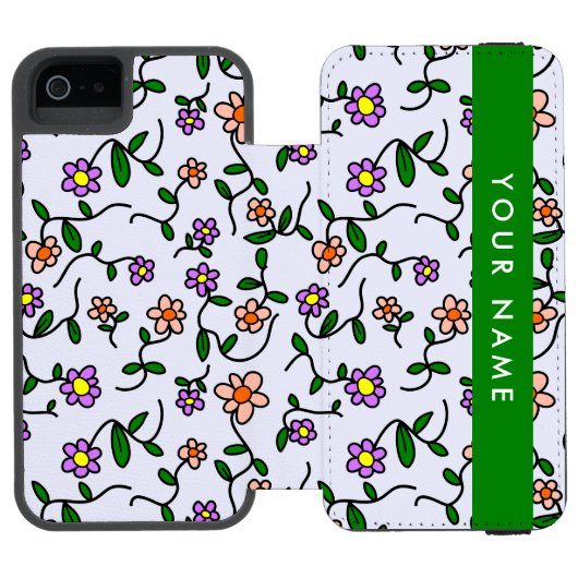カラフルな花、青い背景、緑 INCIPIO iPhoneウォレットケース (フォリオ Open)