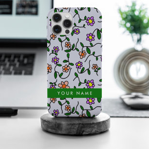 カラフルな花、青い背景、緑 iPhone 15 PRO MAXケース