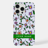 カラフルな花、青い背景、緑 iPhoneケース (裏面)