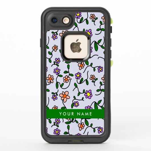 カラフルな花、青い背景、緑 LifeProof iPhoneケース (裏面)
