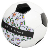 カラフルな花、青い背景、黒 サッカーボール (3/4)