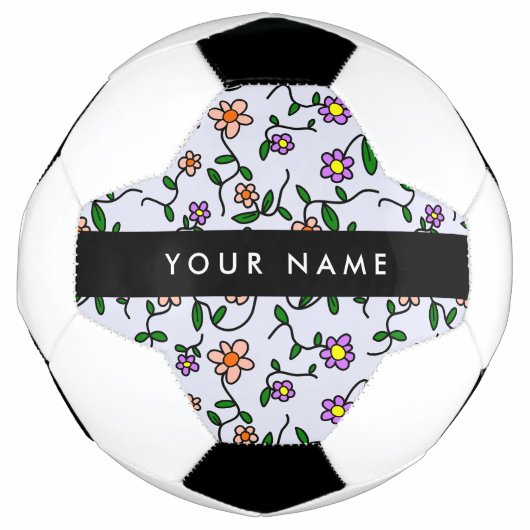 カラフルな花、青い背景、黒 サッカーボール (正面)