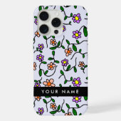 カラフルな花、青い背景、黒 iPhoneケース (裏面)