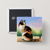 カラフルな茶色のぶち猫Pin 缶バッジ (正面&裏面)