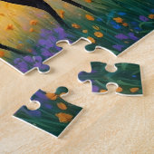 カラフルな草原のエルクと花のアート ジグソーパズル (側面)