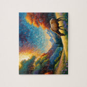 カラフルな草原のエルクと花のアート ジグソーパズル (縦)