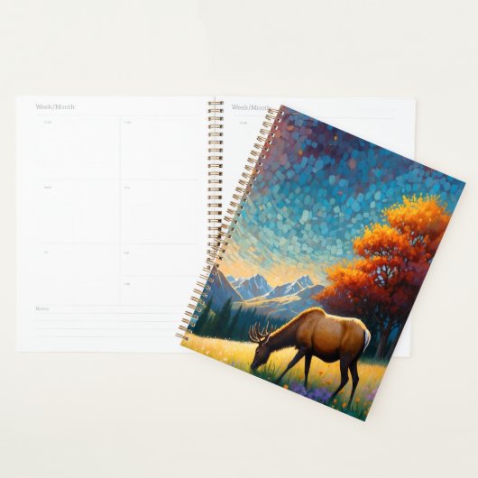 カラフルな草原のエルクと花のアート プランナー手帳 (ディスプレー)