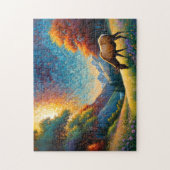 カラフルな草原のエ鹿と花のアート ジグソーパズル (縦)